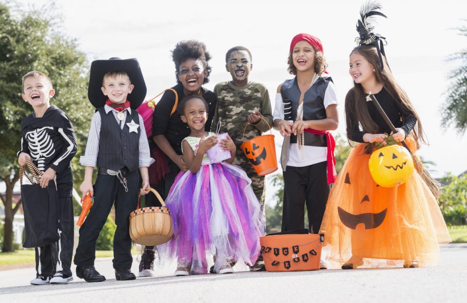 children in Halloween costumes
